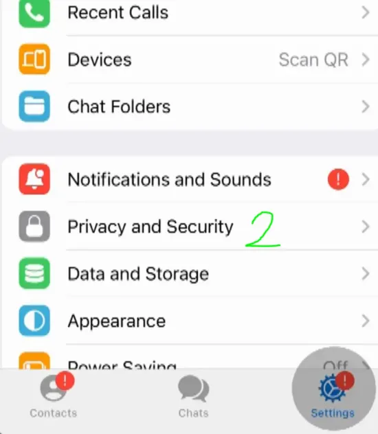 قسمت Privacy تلگرام